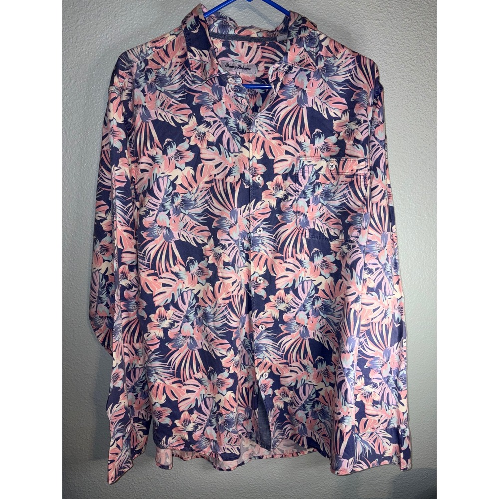 Tommy Bahama Mens Large Tropical Floral Palm Print Long Sleeve Button Front